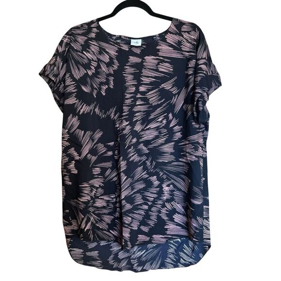 CAbi 3433 Tate Top Womens Medium Multicolor Abstract Print Short Sleeve Blouse - Picture 1 of 8